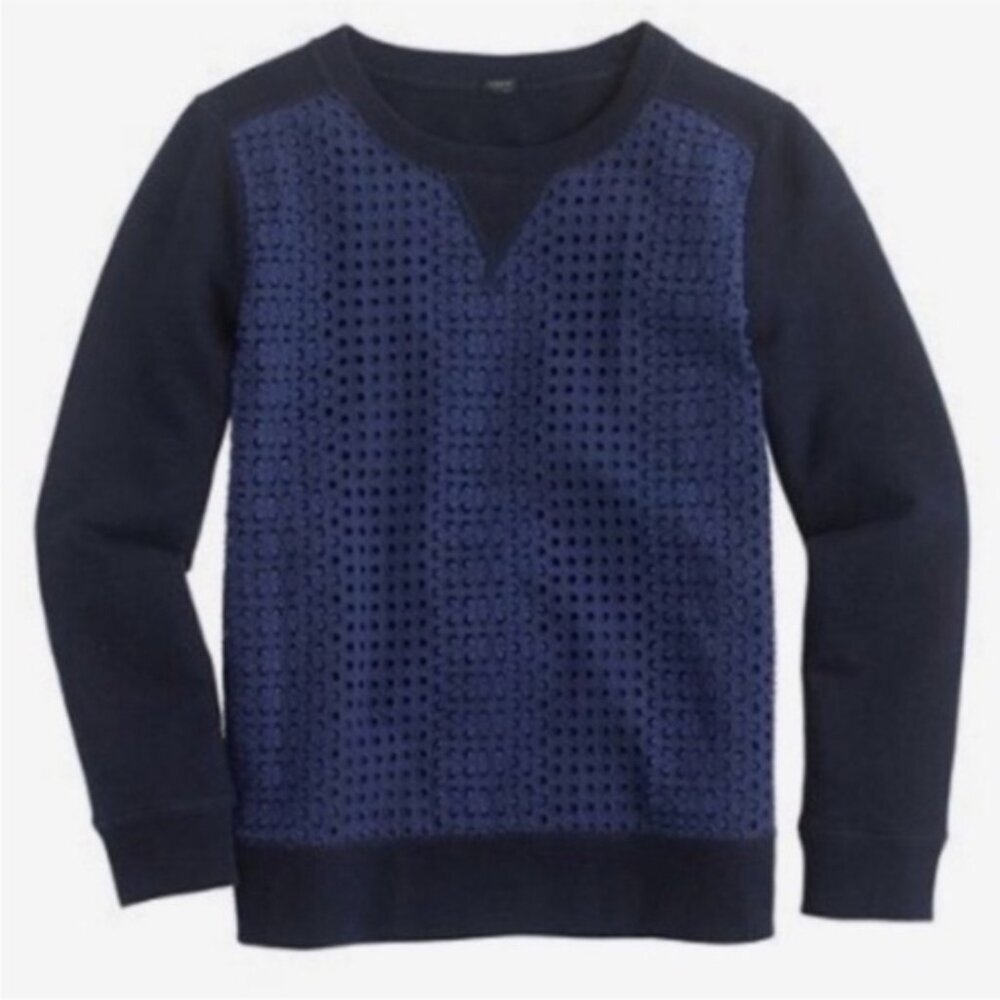 J. Crew Eyelet Sweatshirt Navy Cotton Pullover Blue, Size L